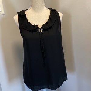 Loft Sleeveless Ruffled Black Top, XS